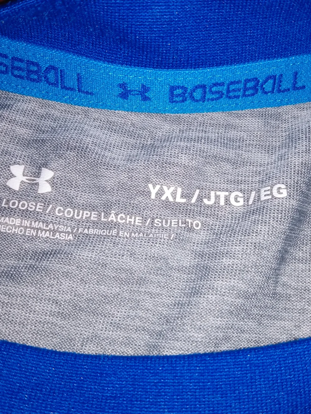Under Armour Grey and Royal Blue Long Sleeve Baseball Raglan Shirt